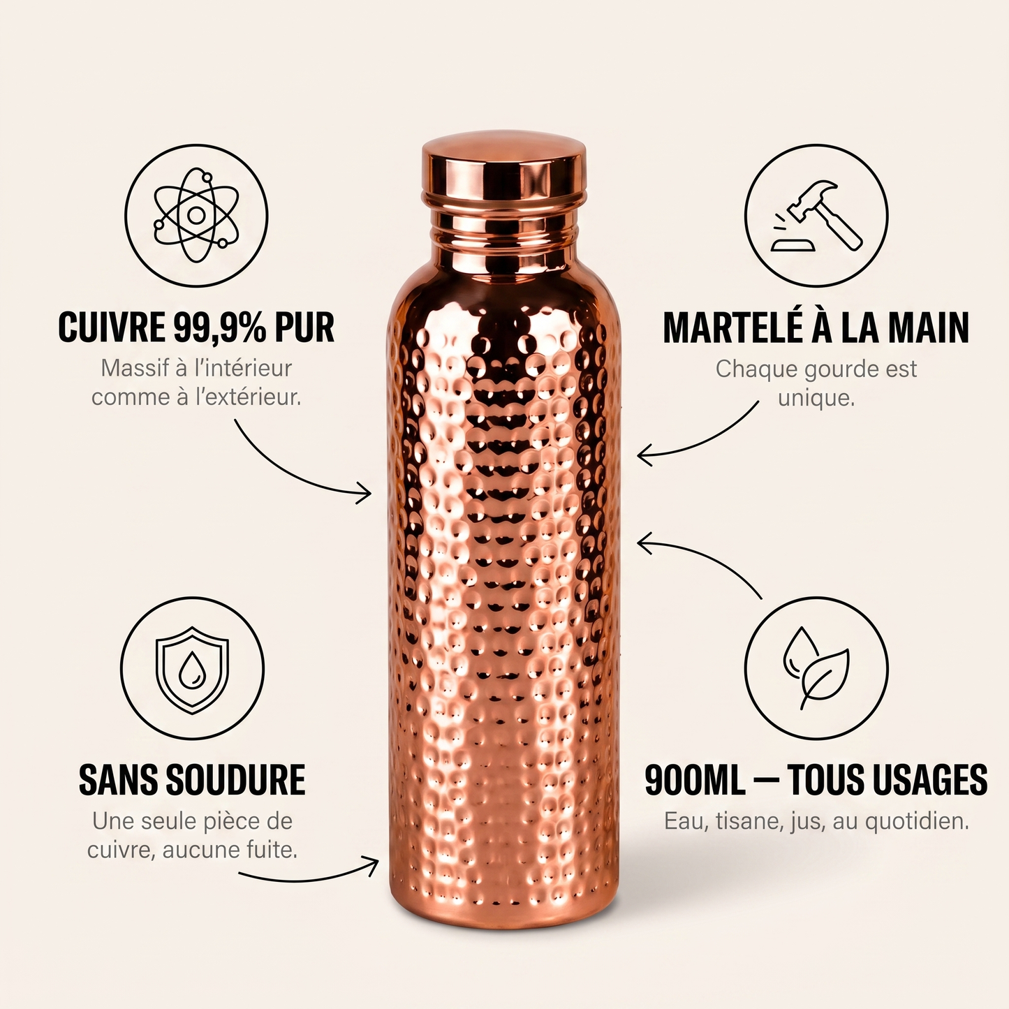 GOURDE EN CUIVRE MASSIF